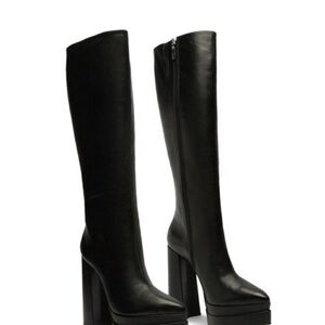 SCHUTZ Elysee Leather Platform Knee Boots - 7.5 / Black / Atanado Leather